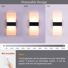 Dimmable Wall Sconce Modern, LIGHTESS Indoor Wall Lamp Black 12W Bedroom Wall Mounted Lighting Fixture for Living Room Hallway, Warm White, 9930074