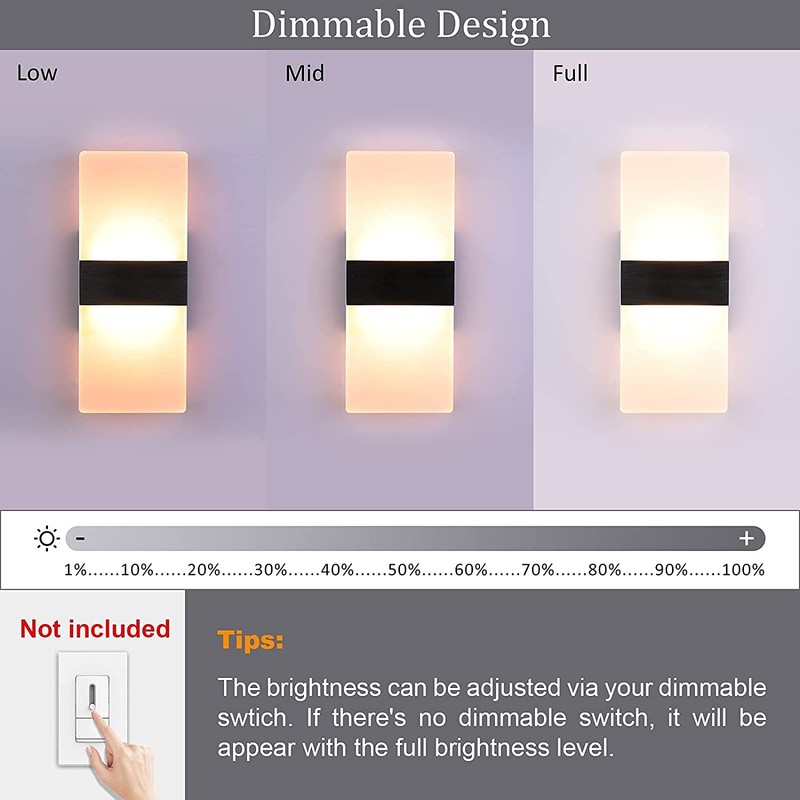 Dimmable Wall Sconce Modern, LIGHTESS Indoor Wall Lamp Black 12W