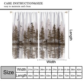 JanJCurt Misty Forest Curtains, Rustic Farmhouse Pine Tree Landscape Country Woodland Deer Print Window Drapes for Kitchen Living Room Bedroom 42" W X 45" L