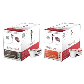 Skinnygirl Flavored Coffee Pods, Single Serve Coffee for Keurig K Cups Machines, 24 Count Americano Espresso Roast and 24 Count Half-Caff Reduced Caffeine, 48 Total Recyclable Pods