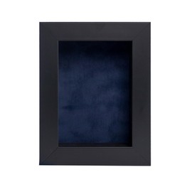 5x7 Shadow Box Frame Black Wood with a 1 3/4" Usable Display Depth Includes a Navy Blue Suede Acid-Free Backing Board, UV Resistant Acrylic, and Hanging Hardware