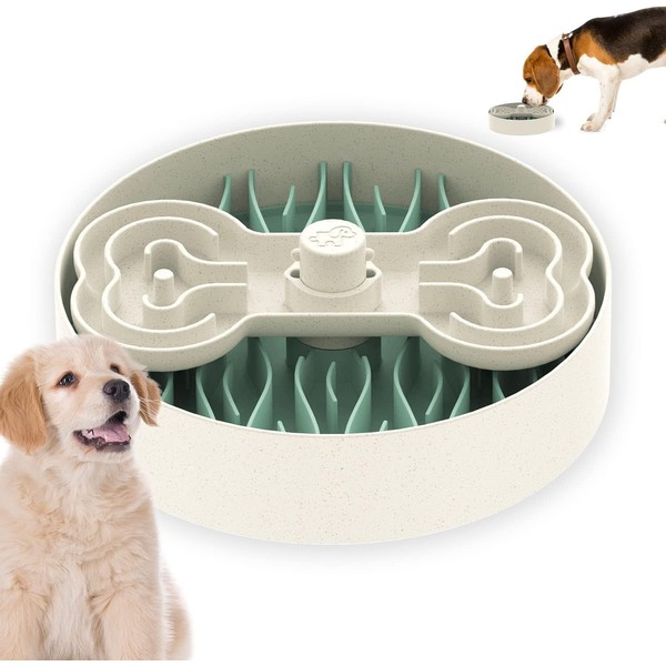 Puzzle Feeder Dog Bowl, Slow Feeder Bowls for Dry, Wet, and Raw Food, Puzzle Food Bowls for Large Dogs,Green