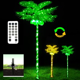 Palm Tree Lights for Outside Patio, 7FT Metal Artificial Palm Trees Lighting with Coconuts, Outdoor Pool Tropical Decorations for Home Party Hawaiian Christmas Garden Warm White/Green