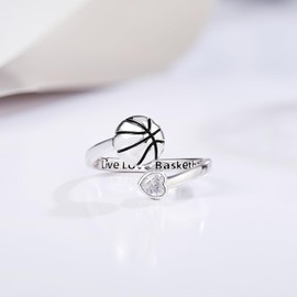 Anillo de plata de ley 925 para voleibol, sóftbol, baloncesto, ajustable, regalo para jugadores, amantes y mujeres, Plata de ley, Sin piedras preciosas
