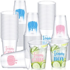 Qinyoung 50 Pcs Fall Pumpkin Team Boy or Team Girl Gender Reveal Party Supplies 12 oz Party Cups Pink and Blue Plastic Disposable Cups Western Gender Reveal Decorations for Baby Shower