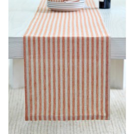 Solino Home - Camino de mesa de 48 pulgadas - Amalfi Stripe 100% lino puro calabaza y camino de mesa natural, 14 x 48 pulgadas, ideal para cambiador y mesas de café, verano, otoño
