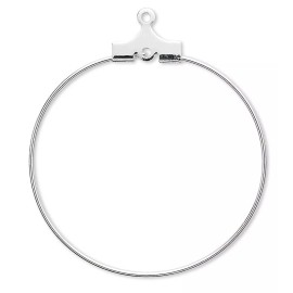 Platinum Beading Hoops, 100 Silver Plated Brass 40mm Round Earring Hoops with Loop