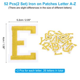 PATIKIL Iron on Letter Patches, 52Pcs Embroidered Letters A-Z Sew on Iron on Patches for Clothes Backpacks Hats DIY Accessories, Gold Tone 2inch Height