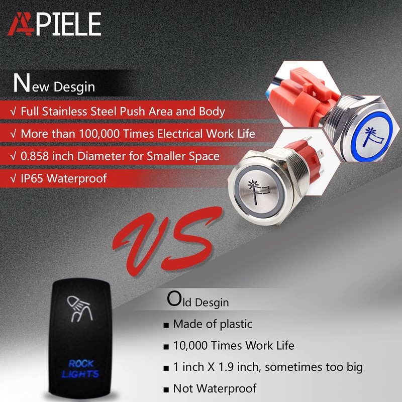 APIELE Lighted Whip Switch, ON Off Rocker Toggle Switch, SPST