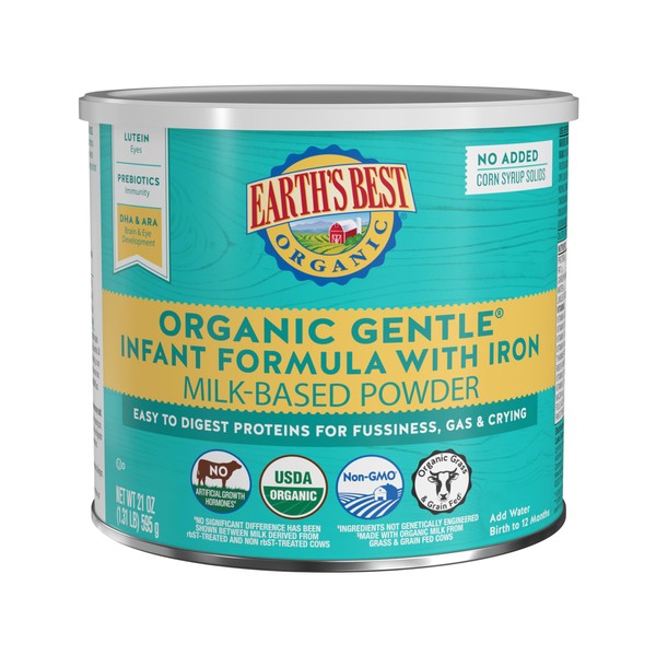 Earth's Best Organic Gentle Infant Formula for Babies 0-12 Months,