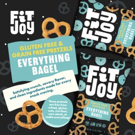 FitJoy Everything Bagel Pretzels (Pack of 6, 4.5 Oz) - Dairy, Nut & Gluten Free Snacks - Grain Free Cassava Root & Chickpea Flour Vegan Pretzel Twists - Classic Snack Pretzels for Moms, Children and More