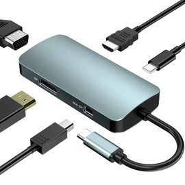 BDFFLY 5 in 1 Dockingstation, USB-C-Hub auf 100-W-Stromversorgungsadapter, 4K @ 30 Hz HDMI, DP & Mini DP, 1080 P @ 60 Hz VGA für MacBook Pro, Dell, HP und mehr USB-C-Laptops