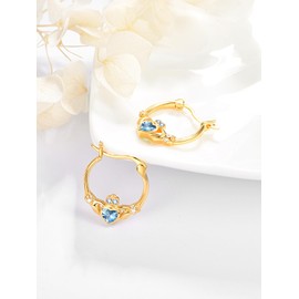 Dreamboat Sterling Silver Claddagh Earrings for Women Gold Celtic Knot Irish Clover Earrings Dangle Earrings Hook Blue December Birthstone Irish Jewelry for Mom, Large, Sterling Silver, Cubic Zirconia