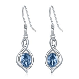 Dangle Drop Earrings 925 Sterling Silver Dainty Infinity Earrings with Simulated Blue Topaz Oval Gemstone Birthstone Christmas Birthday Gifts for Her Women