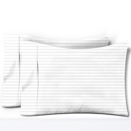 TEXAS LINEN CO. 100% Egyptian Cotton Pillow Cases Set of 2, 600 Thread Count White Stripe Standard/Queen Pillowcase for Sleeping, Soft, Sateen Bed Pillow Cover, Extra Long Staple Pillowcases