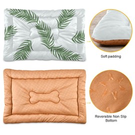 SEHANY Green Palm Leaf Dog Bed Cat Bed with Non-Slip Bottom, Kennel Bed Crate Soft Pet Bed Mattress Washable Pets Bed Pad for Small Medium Large Dogs Cats, 36x24in