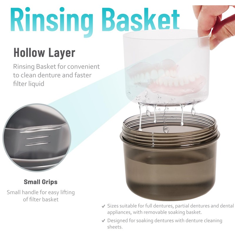 Mckkor Denture Bath Case Box, Leak Proof Denture Cups for