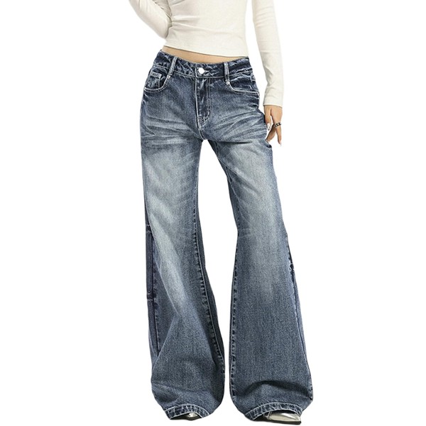 Women's Low Rise Wide Leg Flare Jeans Baggy Vintage 90s