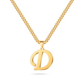 Initial Necklace for Men - Gold Letter D Pendant Initial Necklace for Men Boys Stainless Steel Cuban Link Chain Initial Necklace Women Mens Jewelry Birthday Gifts for Men Boyfriend Christmas Gifts