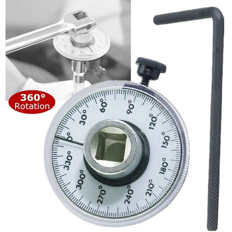 Qiilu Torque Wrench Angle Gauge, 1/2 Inch, Adjustable Drive, 360