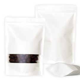 SumDirect Kraft Stand Up Pouches - 50 Pack 5.9x8.6 Inch White Self-Sealing Zipper Food Storage Reusable Sealable Bags with Window for Home or Business