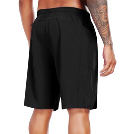 NEIOROT Men's Swim Trunks with Compression Liner 9 Inch Quick Dry Beach Board Shorts with Pockets,1 Pack,Black,XX-Large