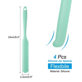 uxcell 4Pcs Silicone Jar Spatula, Heat Resistant Jam Spreader Non-Stick Silicone Scraper Spatula with Long Handle for Jars, Bottles, Cooking Baking Mixing Tools (Light Green)