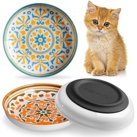 Cuencos antideslizantes para gatos, juego de cuencos de cerámica con base de silicona, platos para gatos aptos para bigotes para alimentos y agua, paquete de 3 lindos platos profundos para