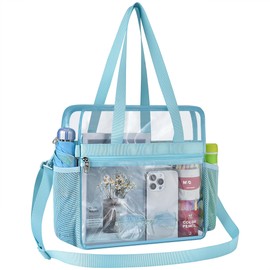 Oraben Clear Bag Stadium Approved 12x6x12 Clear Tote Bag with Removable Strap Clear Lunch Bag for Work Sports Festival (One Pocket, Baby Blue)
