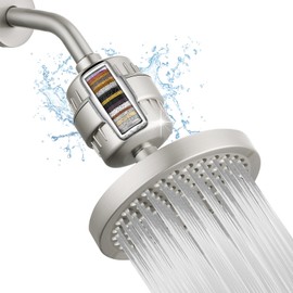 Juego de Cabezal de Ducha con Filtro de Alta Presión, Filtro de Ducha tipo lluvia Eolax de 6 Pulgadas para Agua Dura, Cabezal de Ducha Redondo Universal, Niquel Pulido