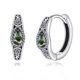 POPLYKE Moss Agate Filigree Hoop Earrings for Women Sterling Silver Earrings Jewelry Gifts Birthday, Sterling Silver, moss agate