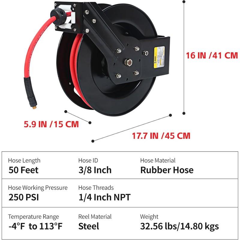 MaxWorks 50 Foot Auto Rewind Retractable Air Hose Reel with