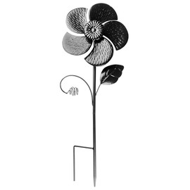 Ideen mit Herz Metal Windmill | for the Garden | Black | Wind Chime | Garden Decoration | Ideal for Painting and Further Decorating (Design 6 | Diameter 18 cm | Height 50 cm)