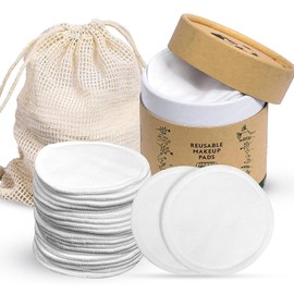 20 Piezas Almohadillas Desmaquillantes Reutilizables, Rondas de Limpieza de Lavado de Cara Lavables de bambú con Bolsa de Lavandería y Caja Redonda para Almacenamiento (white)