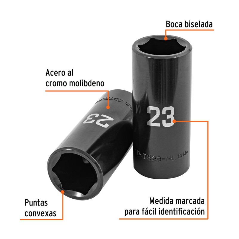 Truper D-7323-ML, Dado largo impacto de 23 mm, 6 puntas,