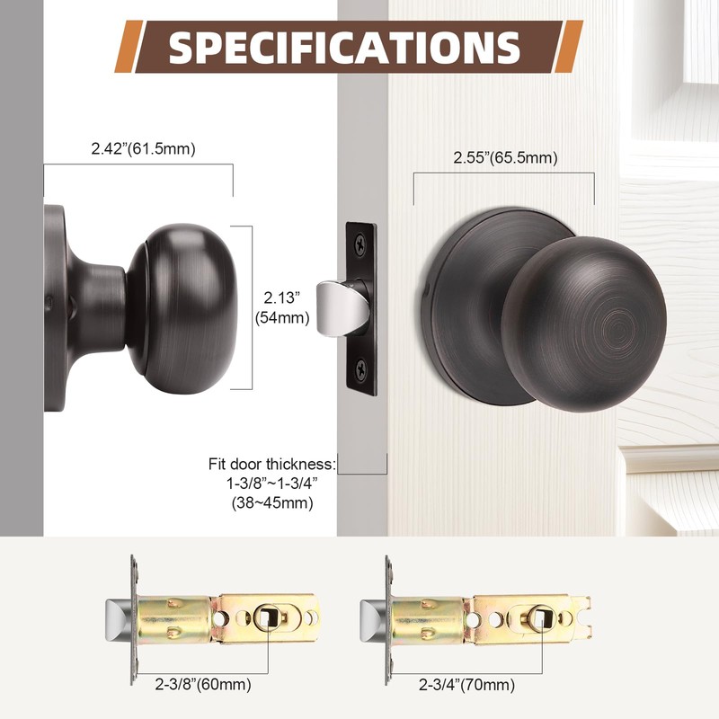 GOBEKOR 8 Pack Oil Rubbed Bronze Passage Door Knobs Round