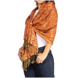 Sakkas Soft Silky Double Layer Jacquard Paisley Pashmina Shawl/Wrap/Scarf - Amber
