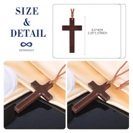 INFINIONLY Fashion Mens Womens Wooden Necklace Creative Brown Wooden Cross Pendant Necklace with Cotton Chain for Teenagers Couple Cross Necklace