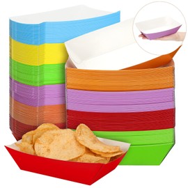 Panelee 120 Pcs Disposable Paper Food Trays Multicolor Nacho Boats Rainbow Colorful Nacho Cheese Dispenser Grease Proof Disposable Serving Trays Hot Dog Trays for Holds Nachos Fries Corn Dogs(3 Lb)