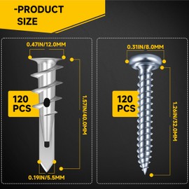 Mywish #8 Self Drilling Drywall Anchors and Screws Kit, Metal Drywall Anchors with Screws, 120PCS Wall Anchors and 120PCS Screws for Drywall, 75LB Wall Hanging Kit
