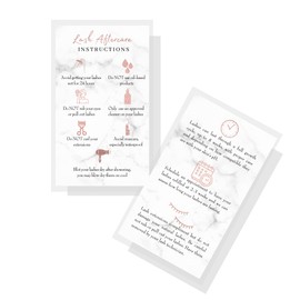 Lash Extension Aftercare Instructions Cards | 50 Pack | 2x3.5" inch Business Card Size | Marble with Non-Metallic Rose Gold Foil Color Design