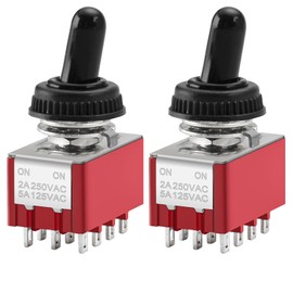 Heschen Miniature Toggle Switch MTS-402 ON-ON 4PDT 12 Pin, 2A 250V, 5A 120V, UR listed, with Waterproof Cover, Pack of 2