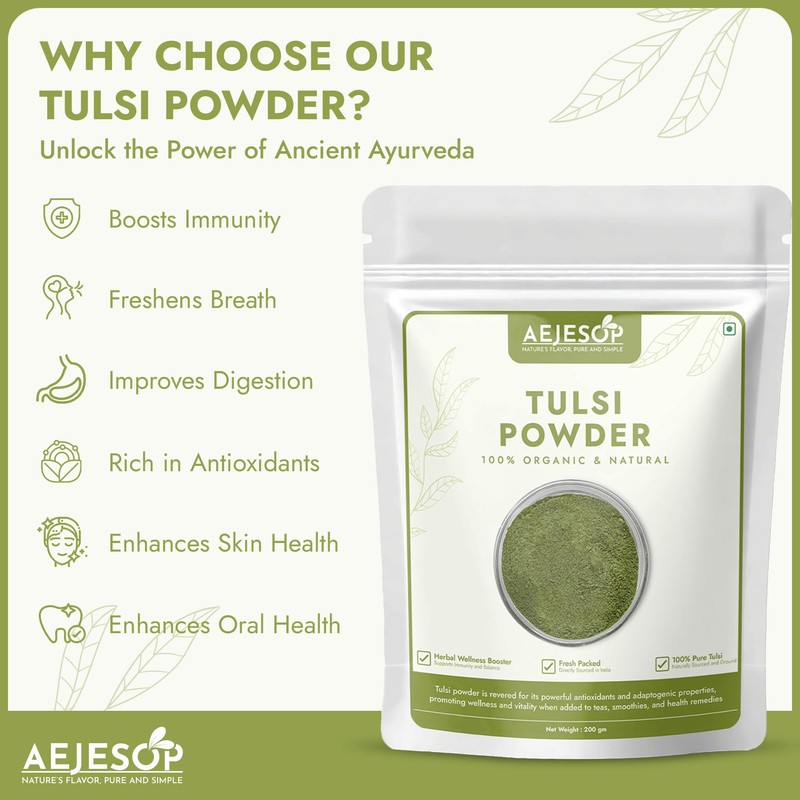AEJESOP Tulsi (Holy Basil) Powder | Ocimum Sanctum, 7oz (200g)