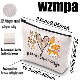 WZMPA Funny Corgi Cosmetic Bag Corgi Lover Gift Peace Love Corgi Makeup Zipper Pouch Bag Dog Lover Gift (Peace Love Corgi)