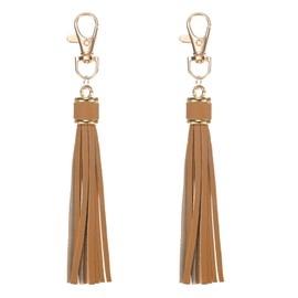 M METERXITY 2-Pack PU Leather Tassel 5.9 Inch Small Keychain Rust Faux Leather Tassels Charm Light Brown with Rings for DIY Crafts/Keychain/Earrings/Bracelets/Necklace