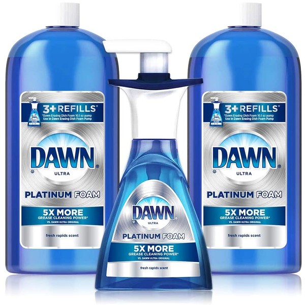 Dawn Platinum Erasing Dish Foam Bundle, 2 Refills and Pump, Fresh Rapids Scent, 30.9 Fluid Ounce (2 PACK and PUMP)