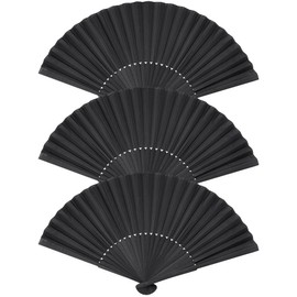 Yolyoo Pack of 3 Hand Fans, Foldable Fans, Silk Hand Fans, Wedding Fans, Decoration Folding Fans, Chinese Hand Fan for Men, Women, Wedding Party Gifts, Decoration (3)
