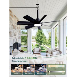 LANMEL 28 Inch Plug-In Outdoor Ceiling Fan with Light and Remote,IP65 Waterproof Hanging Fan Light with Hook,6 Speed,Reversible,3CCT,Dimmable,Portable Gazebo Fan for Patio,Canopy,Porch,Rv,Black