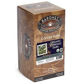 Baronet Coffee Organic ESE Espresso Pods - Espresso Roast , 7.2 Grams - Individually Wrapped for Freshness - Rich, Traditional Flavor - 18 Count (Pack of 3)