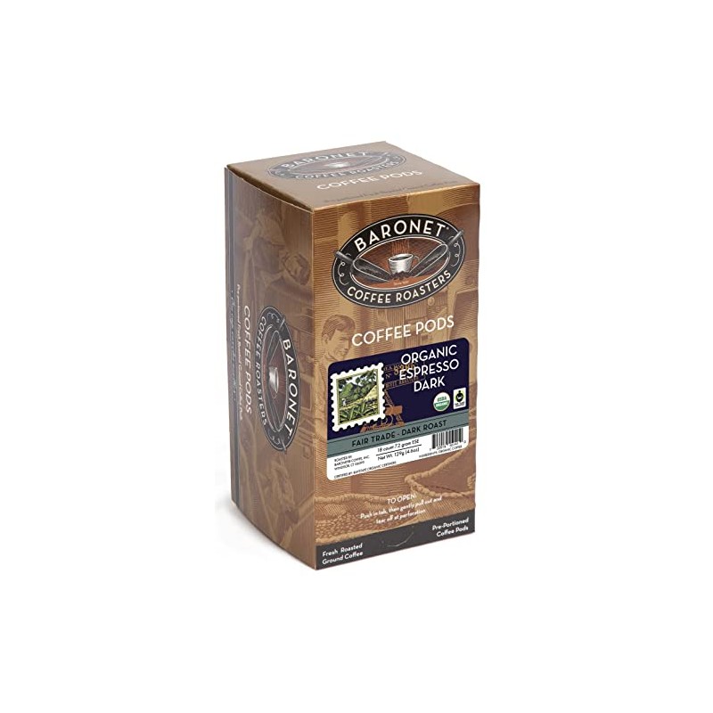 Baronet Coffee Organic ESE Espresso Pods - Espresso Roast ,